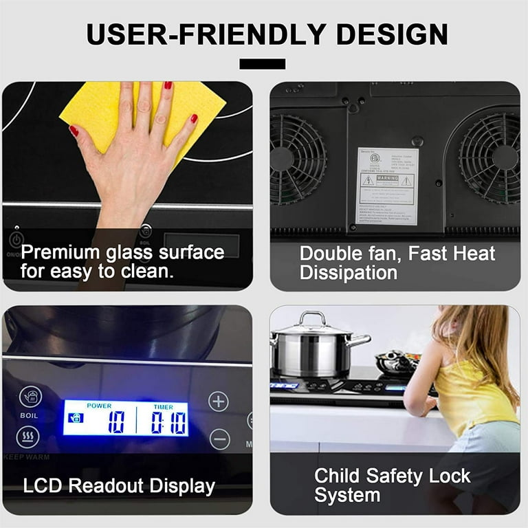 Duxtop LCD Portable Double Induction Cooktop 1800W Digital Electric Countertop Burner Sensor Touch Stove, 9620ls/bt-350dz, Black