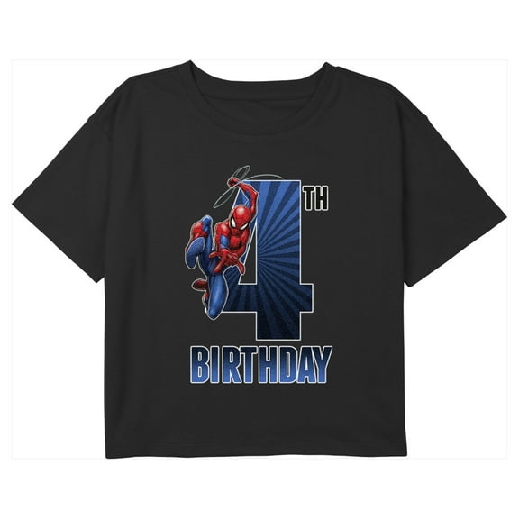 Girl's Marvel Spider-Man 4th Birthday Graphic Cropped T-Shirt Black Medium