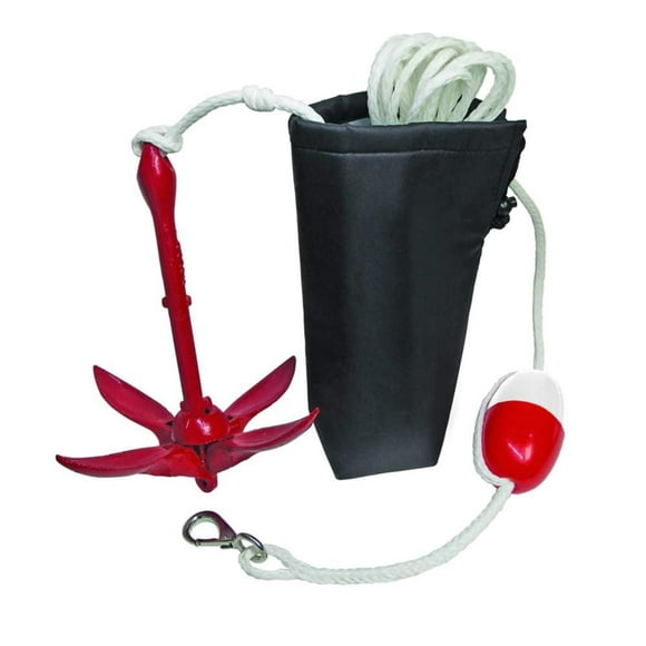 Blue Dog Marine Kit d'ancrage PWC de 3,5 LB, corde d'ancrage à grappin de 25 pieds, kit d'ancrage pliable portable pour kayak, canoë, SUP, gonflables ou petits bateaux