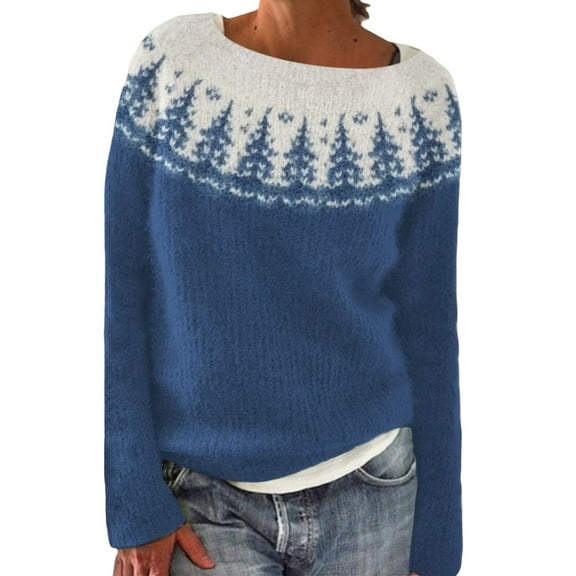 Gkeoshab Pullover Sweaters for Women Round Neck Long Sleeve Shirts for Women Casual Fall Tops Lightweight Tunic Sweaters Fashion Clothes Loose Fit 2026 Blue L