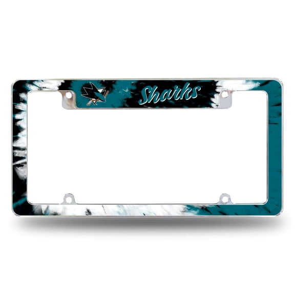 San Jose Hockey Shark's Chrome Metal License Plate Frame with Tie Dye Design
