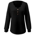 thumbnail image 4 of Arlun,Womens Scalloped V Neck T Shirts 2025 Fall Winter Plus Size Long Sleeve Tshirts Trendy Elegant Jacquard Solid Color Loose Comfy Top for Casual Wear Black L, 4 of 4