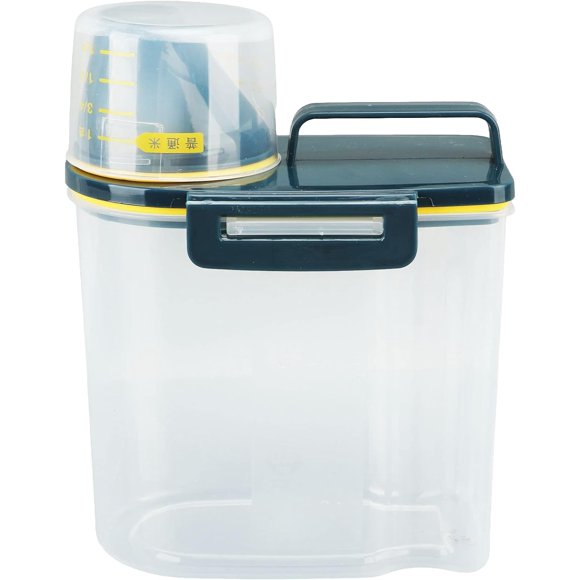 HUGFEGWE Rice Storage Container, Plastic Rice Dispenser Bin with Measuring Cup, Airtight Grain Dispenser with Claer Scale, Clear Kitchen Food Dispenser for Rice, Beans, Grains, Small Dry U2536-11883