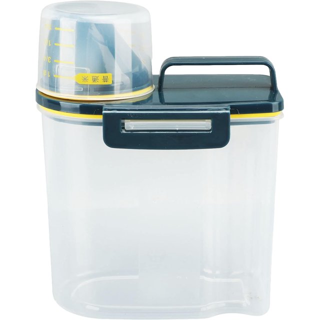 HUGFEGWE Rice Storage Container, Plastic Rice Dispenser Bin with Measuring Cup, Airtight Grain Dispenser with Claer Scale, Clear Kitchen Food Dispenser for Rice, Beans, Grains, Small Dry U2536-11883