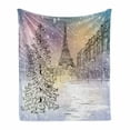 thumbnail image 1 of Winter Soft Flannel Fleece Throw Blanket, Image of Stormy Winter Day in Idyllic Paris Streets Eiffel Tower Europe Scenery, Cozy Plush for Indoor and Outdoor Use, 50" x 70", Pink White, by Ambesonne, 1 of 6