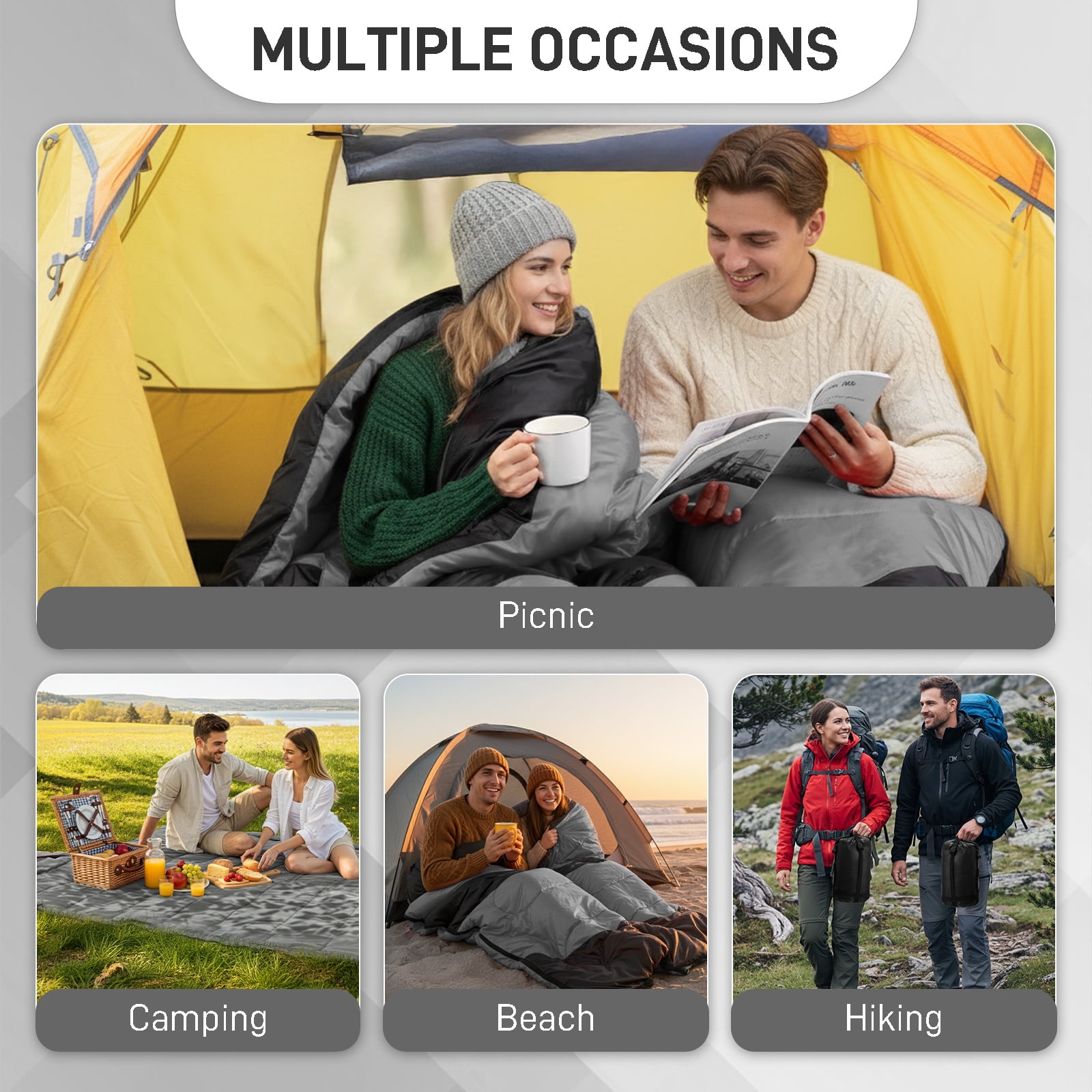 Ktaxon Heated Sleeping Bag,  Rectangular Lightweight Sleeping Bag with USB Powered Heating Pads for 14-50 °F, Compact Envelope Sleeping Bag for Camping Picnic Hiking, Gray