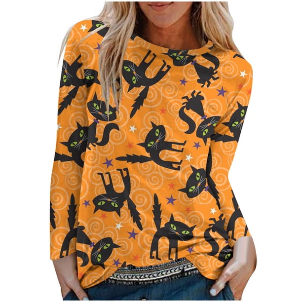 Camisas Para Mujer, Camisetas de Gran Tamaño, Camiseta Informal de Moda de Cosplay de Manga Larga, Jersey Fruncido de Cuello Redondo Estampado, Blusa, Tops Odeerbi ODB136133