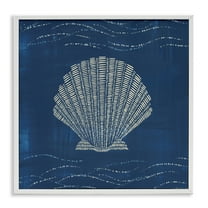 Stupell Industries Clam Shell on Blue Coastal Painting White Framed Art Print Wall Art, 12 x 12