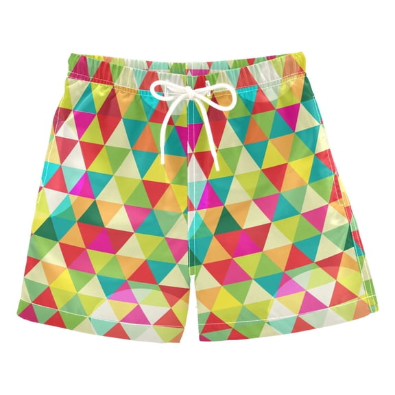 joogoo Boys Swim Trunks Geometric Triangles and Circles Beach Board Shorts Drawstring Swimsuit L