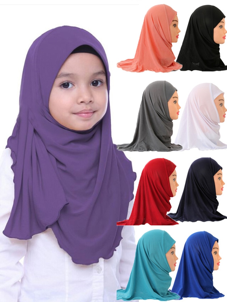 Muslim Girls Kids Hijab Islamic Scarf Shawls No Decoration Soft and