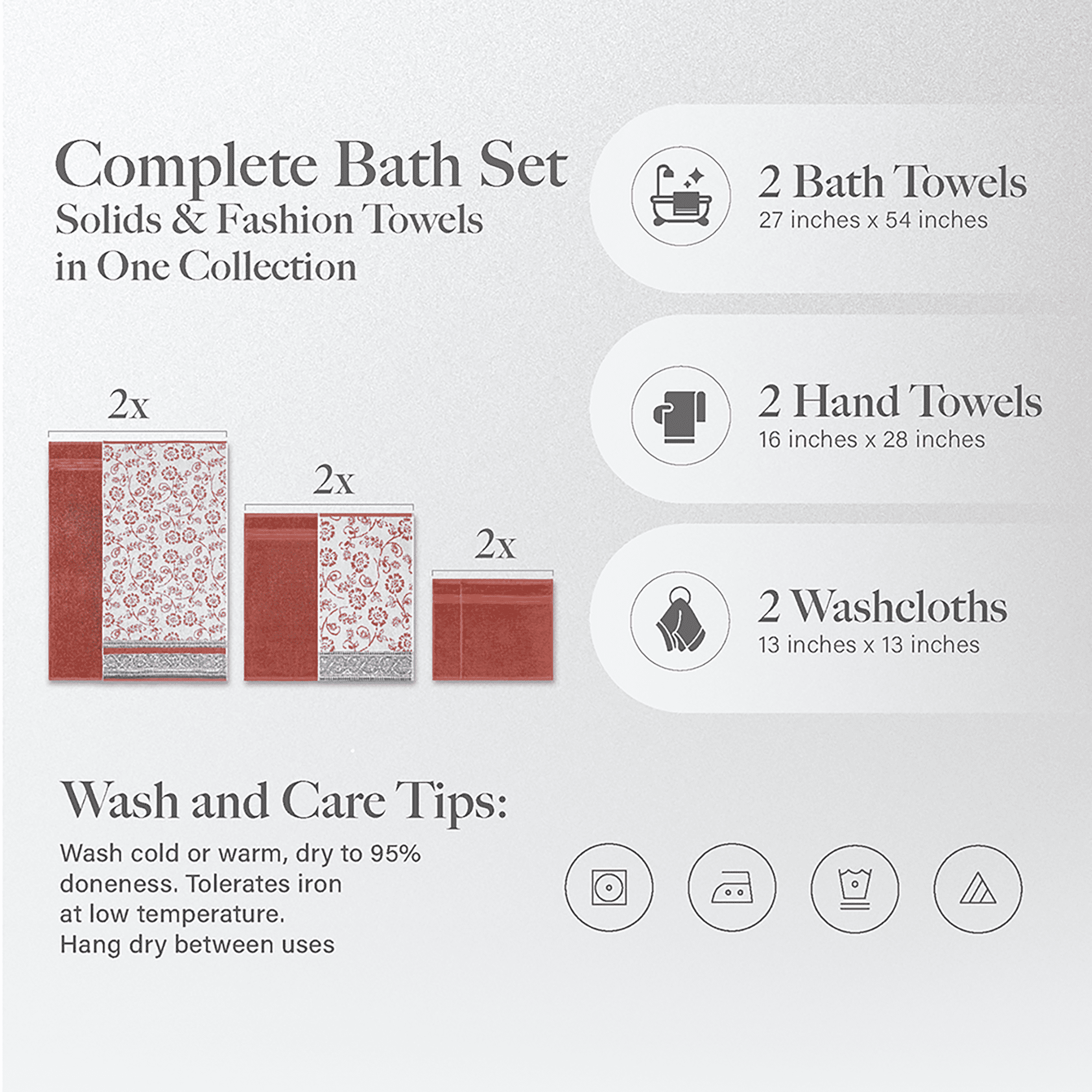 Modern Threads Ophelia 6-Piece Cotton Adult Bath Towel Set, Clay