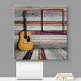 thumbnail image 2 of wall26 Canvas Print Wall Art Acoustic Guitar on Red &amp; White Wood Panels Music Instruments Photography Modern Art Chic Bohemian Relax/Calm Multicolor for Living Room, Bedroom, Office - 12"x12, 2 of 5
