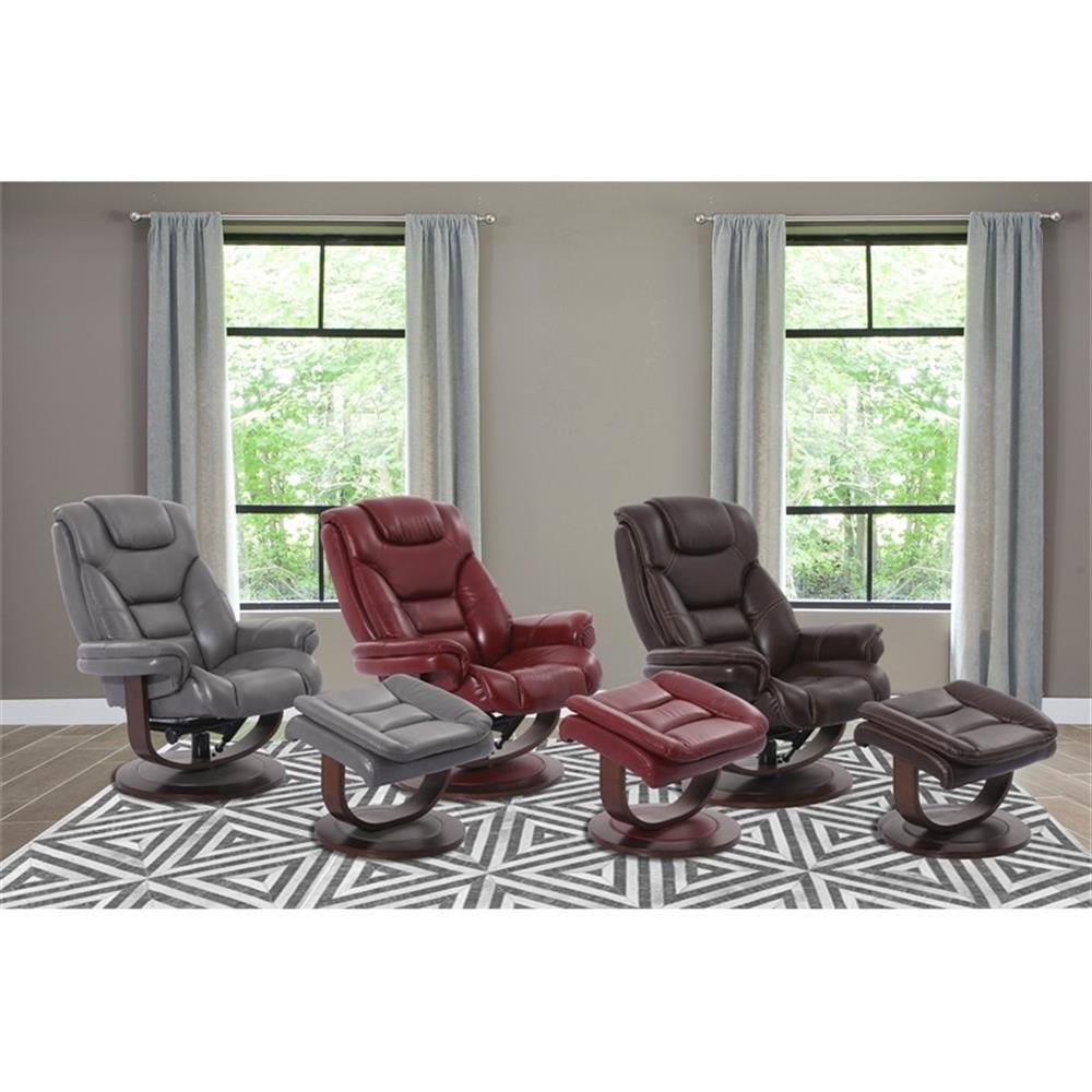 Pemberley Row Leather Gray Manual Reclining Swivel Chair with Ottoman 33.5"W x 36"D x 40"H Assembly Required