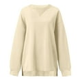 thumbnail image 4 of Women Oversized Long Sleeve Sweatshirts Crewneck Side Slit Loose Teen Girl Pullover Top 2025 Fall Y2K Trendy Clothes (Beige,Large), 4 of 5