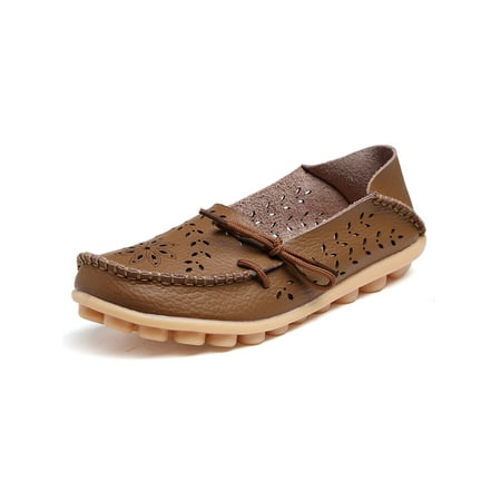 

Lacyhop Ladies Loafers Hollow Out Flats Slip On Casual Shoes Work Comfort Nurse Shoe Breathable Leather Khaki 8.5