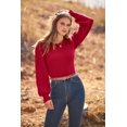 thumbnail image 3 of Long Puff Sleeve Sweaters for Women  Fall Winter Crewneck Knit Ribbed Bodysuit Pullover Tops, 3 of 11