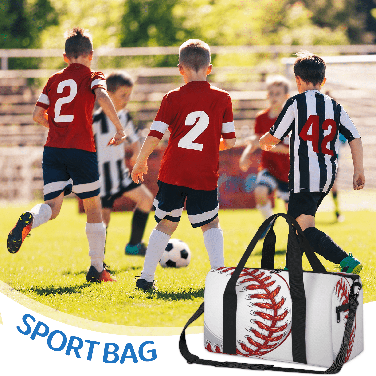 Herdesigns Baseball Travel Duffle Bag Sports Yoga Weekender Overnight Carry on Workout Bags Lightweight Waterproof Gym Tote Bag for Women Red Ball Sports