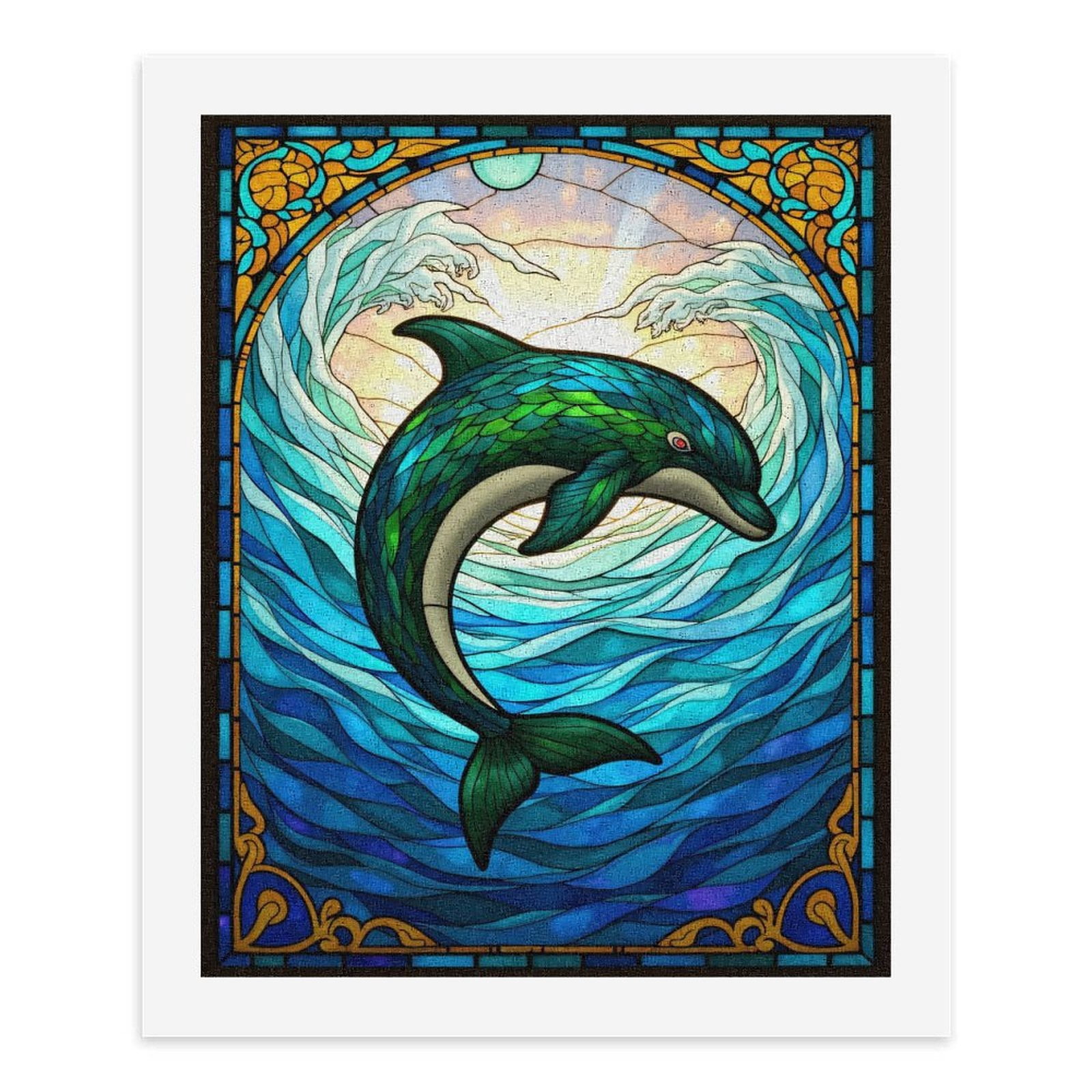 Paint By Numbers Kit for Adults Beginner - DIY Dolphin Waves Stained Glass Art Canvas Painting Kits for Adults, Frameless Paint By Number for Adults for Home Wall Decor 16x20 Inch