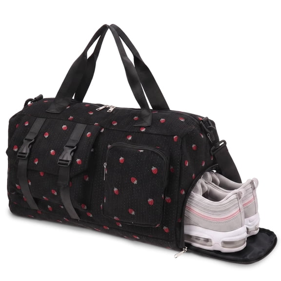 Travel Duffle Bag for Women, Weekender Gym Bag with Shoe Compartment Wet Pocket, Overnight Bag for Travel, Sports Yoga, Black