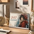 thumbnail image 4 of 2027 Desk Calendar, 8.27 x 5.51 In Large Spiral Bound Monthly Planner with Red Hood Cat Girl Art for Home Office Decor, 4 of 7