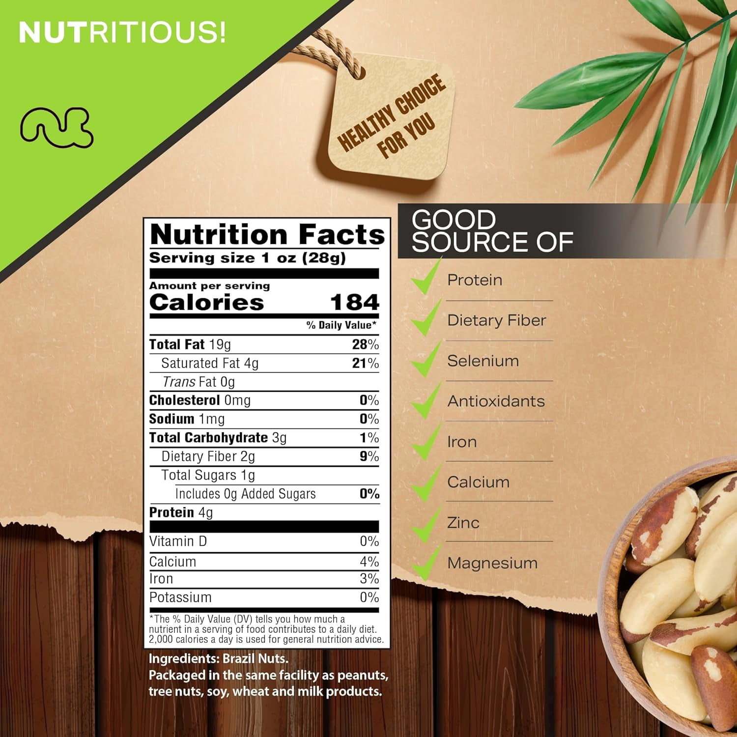 Nut Cravings Raw Brazil Nuts - Unsalted & No Shell - 8oz Snack Bag for Healthy Snacking & Recipes