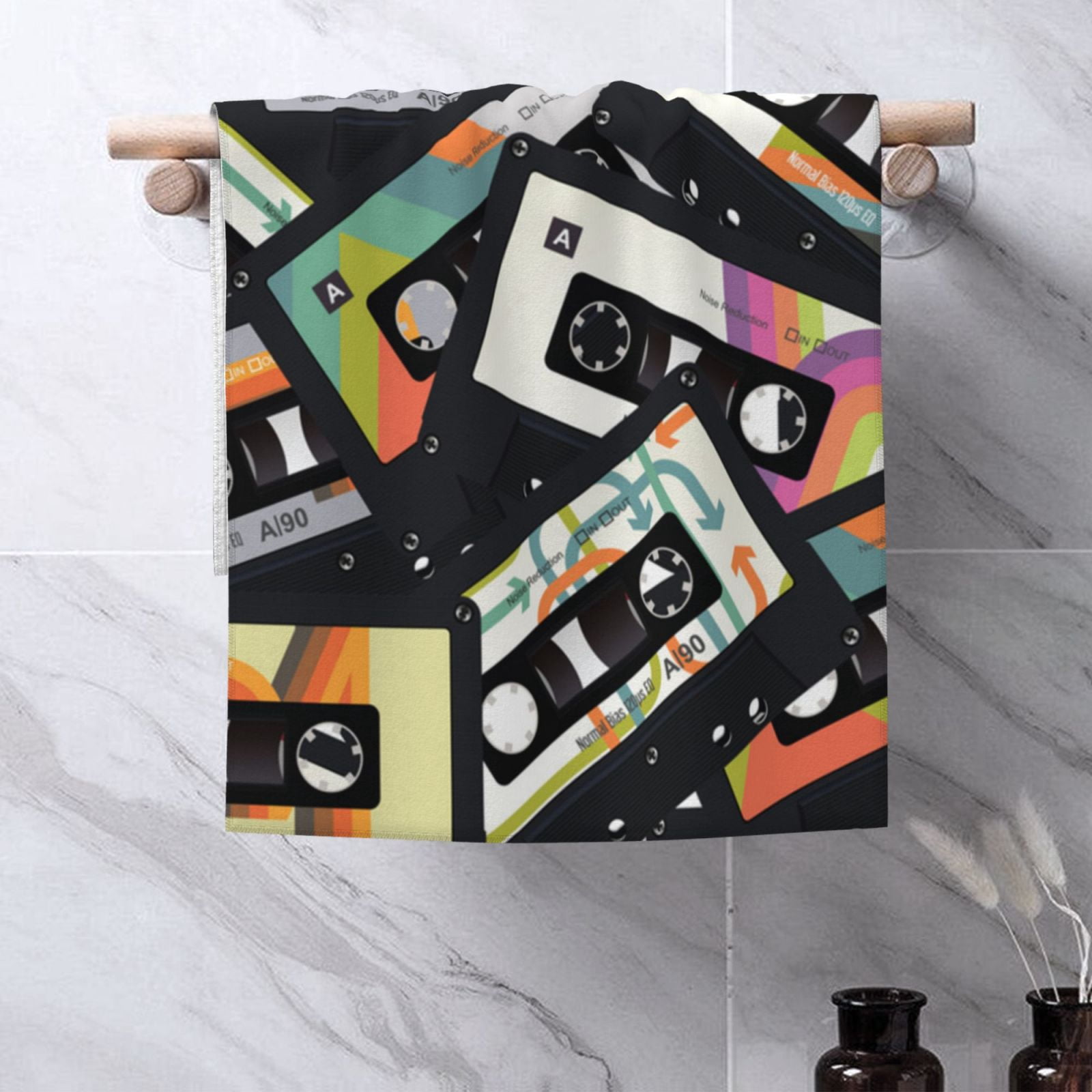 Retro Vintage Cassette Tape 27.5" x 16" Ultra Soft Hand Towel, Face Wash Cloth for Bathroom, Gym, Travel, Pool