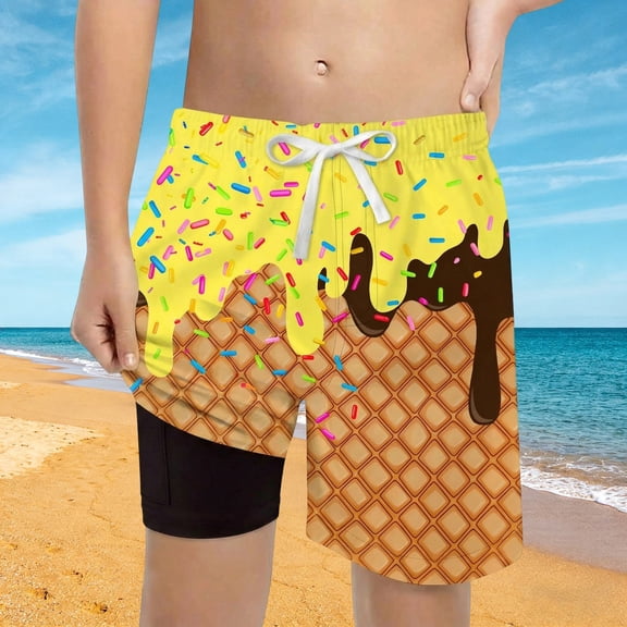 Toddler Boys Shorts Size 5-6Y Youth Ice Pop Print Swim Shorts Inner Pocket Beach Casual