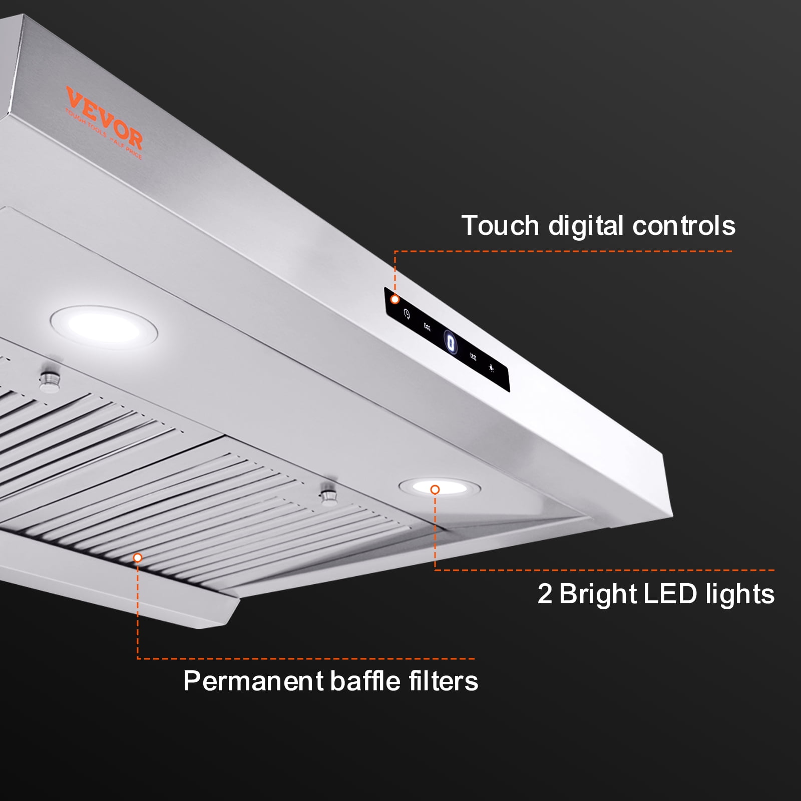 KFFKFF 30" Under Cabinet Range Hood Ductless Kitchen Vent Stainless Steel LED