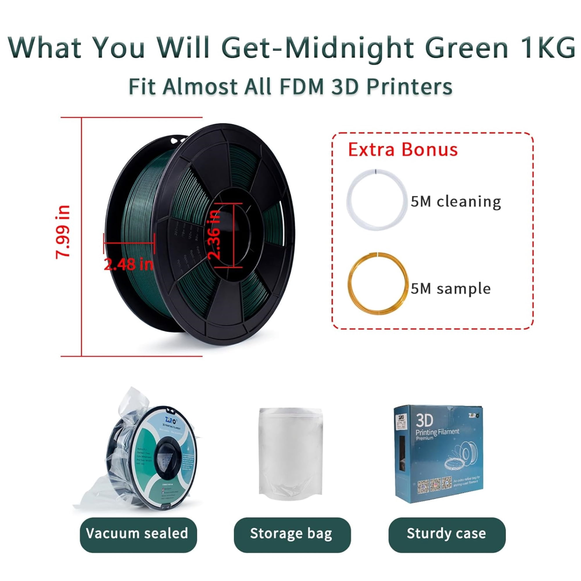 Ziro 3D Mystic PLA Filament 1.75mm 1kg, Midnight Green