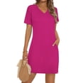 thumbnail image 2 of MOSHU V Neck Dresses for Women Side Split Short Sleeve Dresses Casual Summer Dress with Pockets, 2 of 10