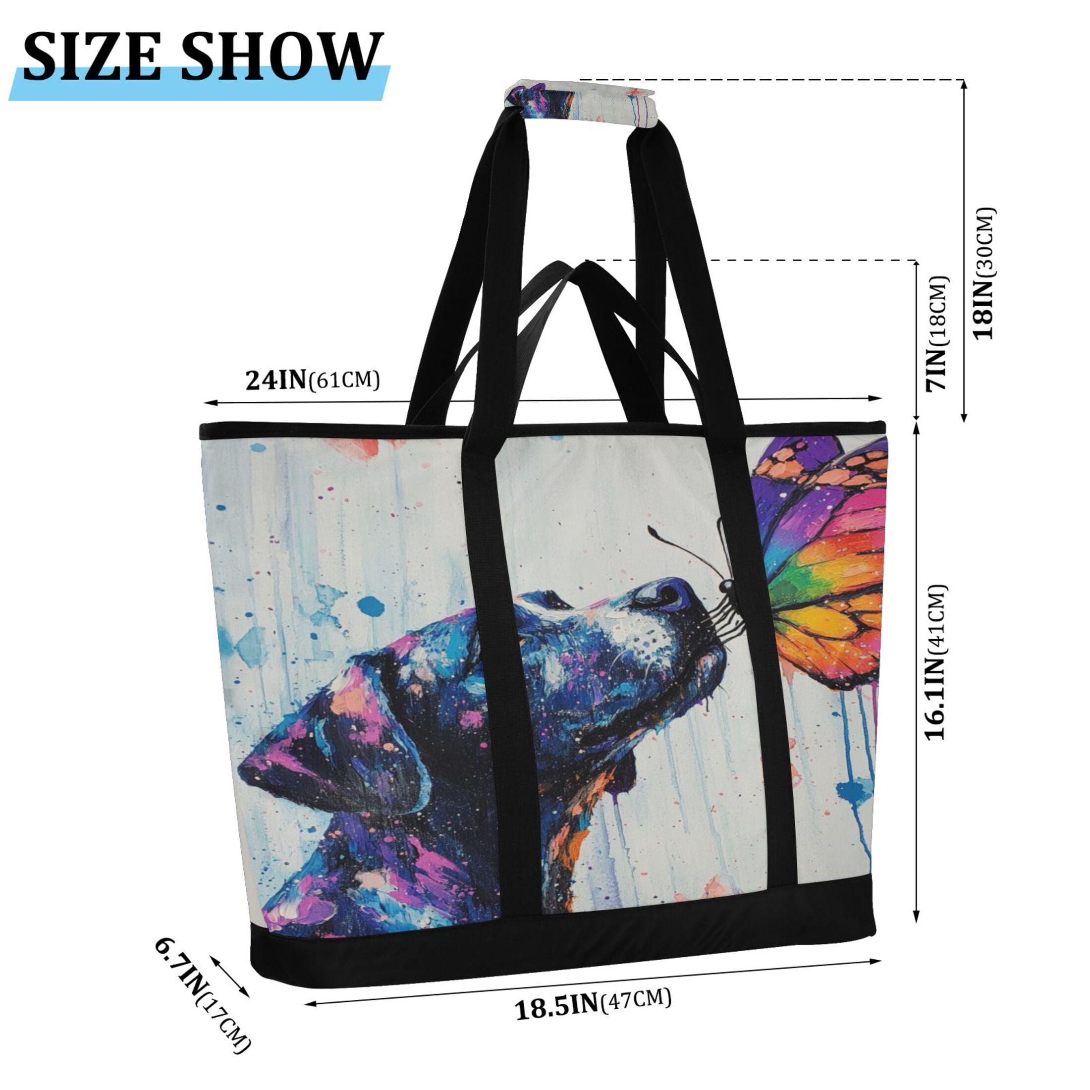 Large Hand-held Ice Pack Picnic Bag Insulation and Refrigeration Suitable for Shopping Picnics and Camping Colorful Dogs and Butterflies