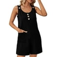 thumbnail image 1 of Lenpel Rompers for Women Summer Adjustable Strap Button Front Scoop Neck Sleeveless Jumpsuits Casual Overall Shorts with Pockets, 1 of 7