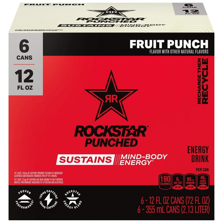 Rockstar Punched Energy Drink Fruit Punch 12 fl Oz 6 Count Cans