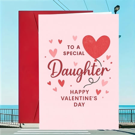 Valentine s Day Card for Daughter – To a Special Daughter with Heart Balloon Design – Blank Inside Envelope Included – Perfect for Expressing Love on Valentine s Day