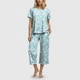 thumbnail image 2 of felwors Women's Capri Pajama Sets Floral Print Short Sleeve Sleepwear Top and Capri Pants 2 Piece Loungewear with Pockets Sky Blue, L, 2 of 7