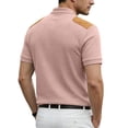 thumbnail image 4 of Corduroy Accent Polo Shirts for Men Stand Collar Short Sleeve Quarter Button Placket Casual Loose Fit Waffle Fabric Daily Wear Polo Shirts, #01 Pink, XXL, 4 of 4