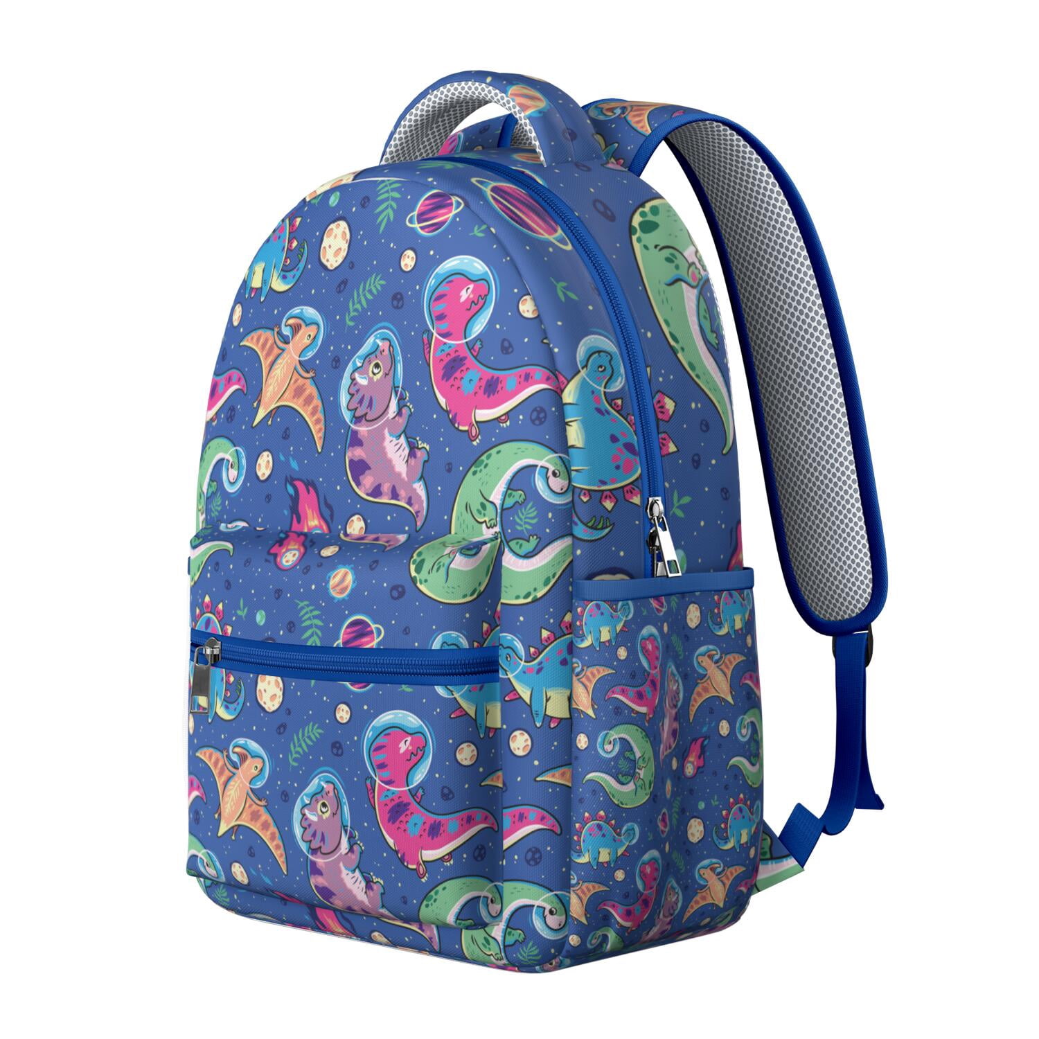 World Travel Themed Waterproof Backpack - Bright & Bold Dinosaur Print School Bag with Multiple Pockets
