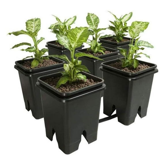 GFOE3 2.0 6 Square Pots 5-Gallon 13-Liter Bucket Hydroponic Expansion Kit System with Fittings, Connectors, & Tubing Grow Flow, Black