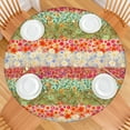 thumbnail image 2 of Vibrant Boho Floral Print Tablecloth - Elastic Hem Fits 52-56 Inch Round Tables - Stretchable Table Cover for Kitchen, 2 of 7