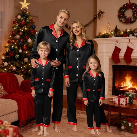 KANG Create Festive Memories | Family Christmas Pajama Set in Silky Fabric for Matching Style Black 110