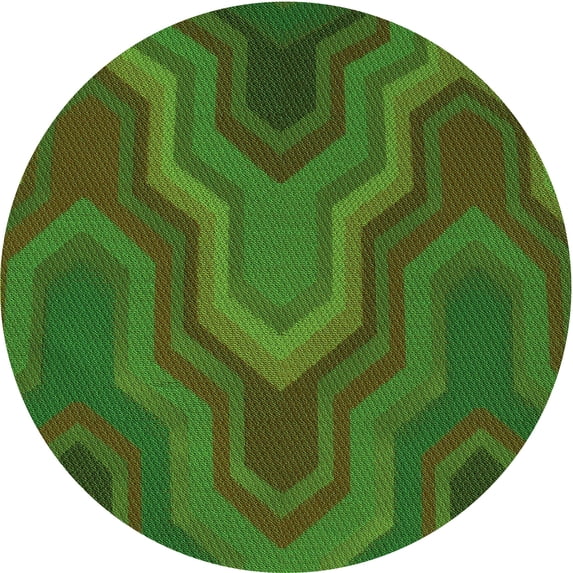 Ahgly Company Indoor Round Patterned Dark Lime Green Area Rugs, 3' Round