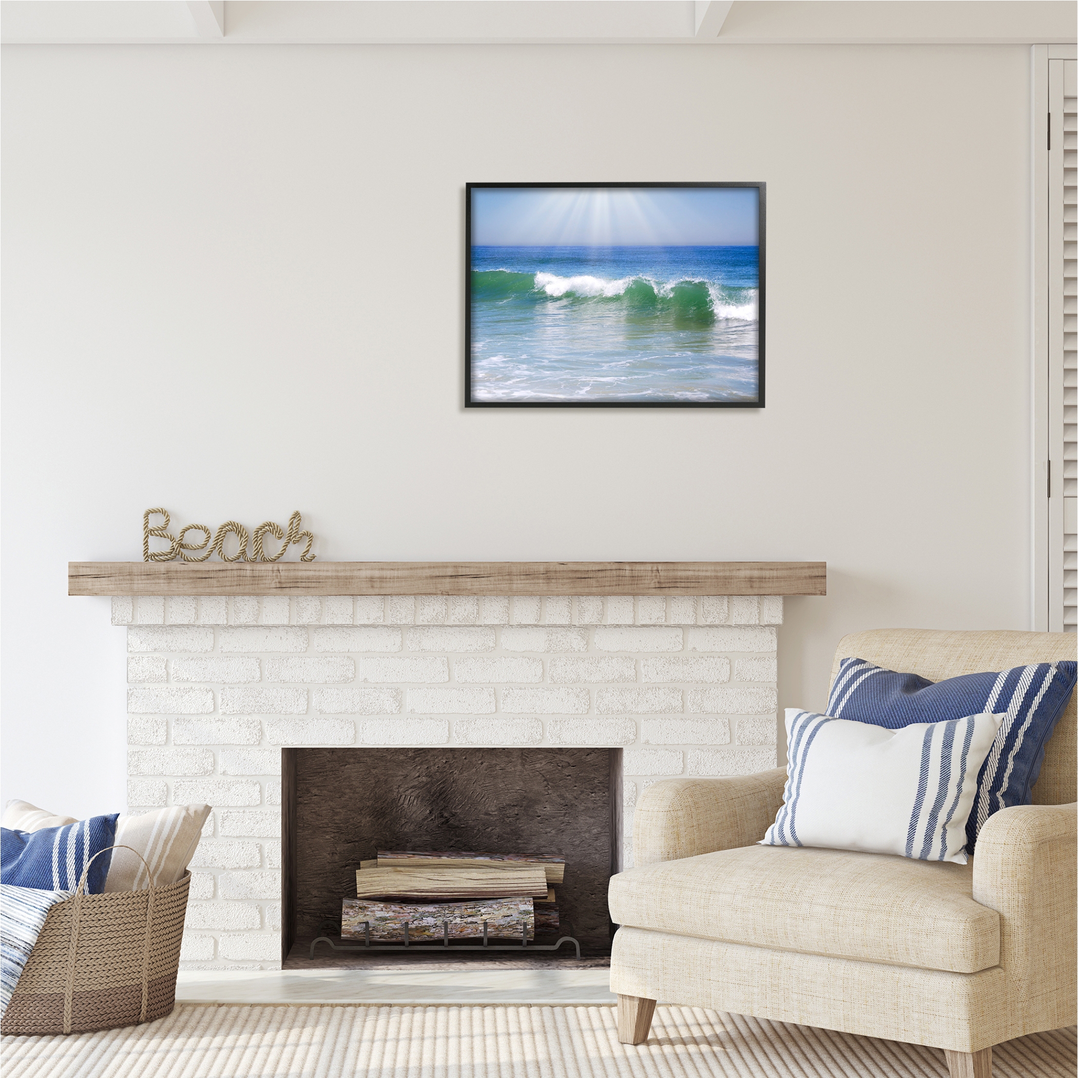 Stupell Industries Rolling Ocean Waves Photography Nature Photography Black Framed Art Print Wall Art, 30 x 24