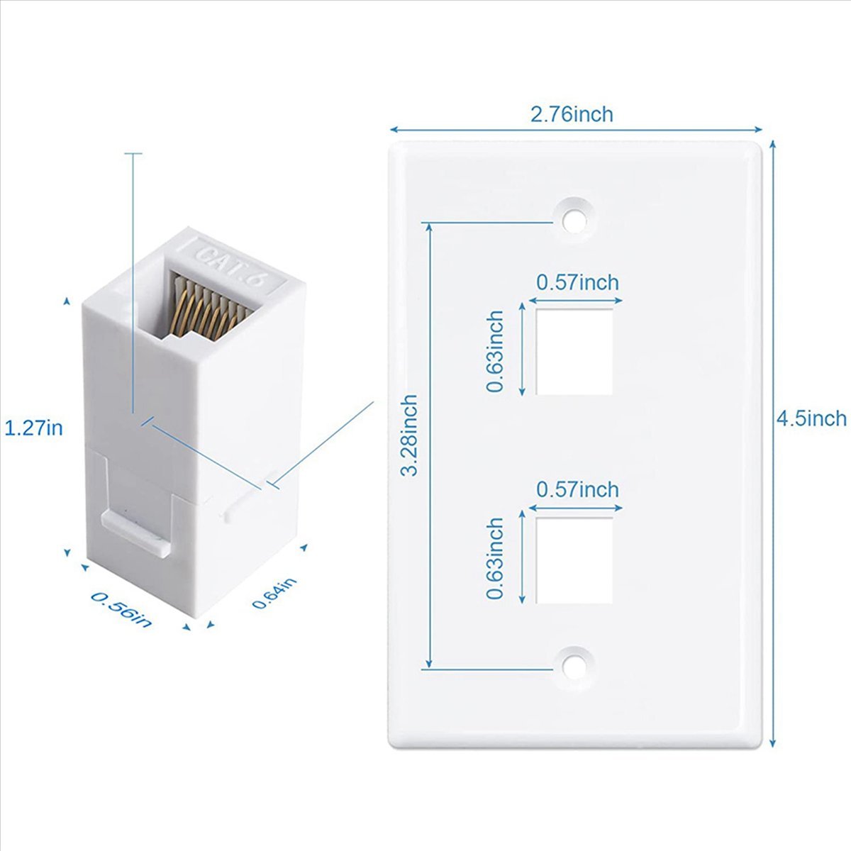 10 Pack 2 Port Ethernet Wall Plate, Cat6 Female to Female Wall Jack RJ45 Inline Coupler Wall Outlet, White