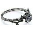 thumbnail image 4 of JeenMata 0.50 Carat Solitaire Round Cut Black Rutilated Quartz Vine and Leaf Engagement Ring 18K Black Gold Plating Over Silver, 4 of 7
