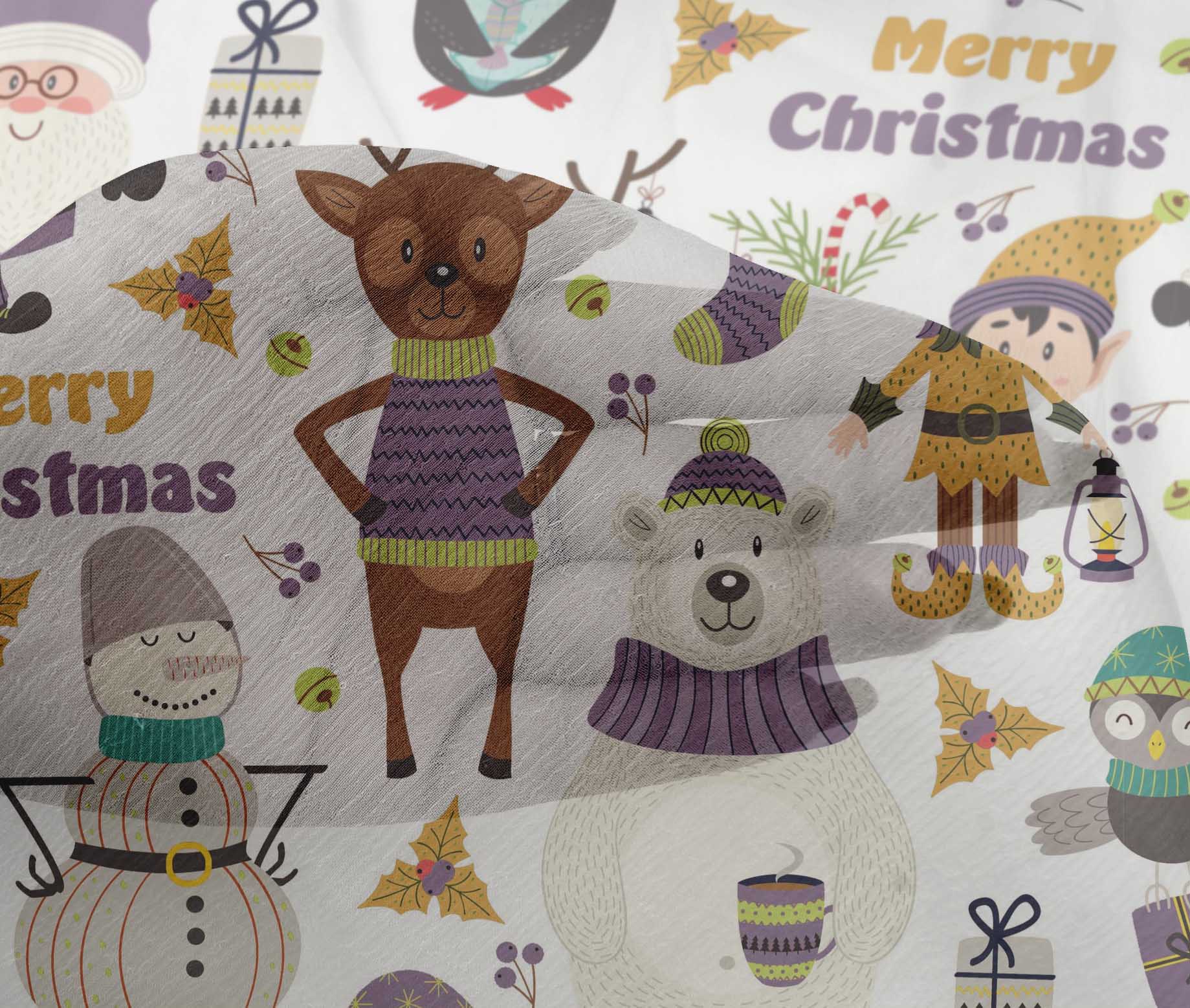 oneOone Viscose Chiffon Dusty Violet Fabric Snowman|Gift Box & Santa Christmas Sewing Fabric By The Yard Printed Diy Clothing Sewing Supplies 42 Inch Wide