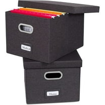 Internet's Best Collapsible File Storage Organizer with Lid - Decorative Linen Filing & Storage Office Box - 2 Pack