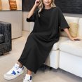 thumbnail image 4 of Dresses for Women Loose Casual Solid Color Short Sleeved T Shirt Dress Sun Dress Black L, 4 of 4