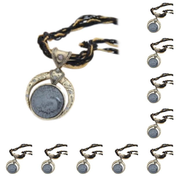 Qarigey Collar con colgante para mujer, hecho a mano, piedra de cristal, estilo bohemio, collar duradero para mujer, regalo N001-Negro N001-Negro 10Conjunto