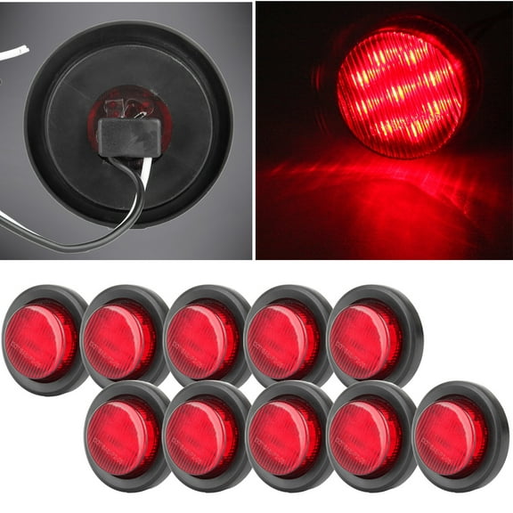 ECCPP 10x 2 inch Red RV Trailer Lamp 9 led Round Side Marker light turn tail