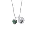 thumbnail image 2 of Delight Jewelry Silvertone Green Crystal Sparkle Spinner Silvertone Script Initial Disc - H - Charm Necklace, 20"+3", 2 of 4